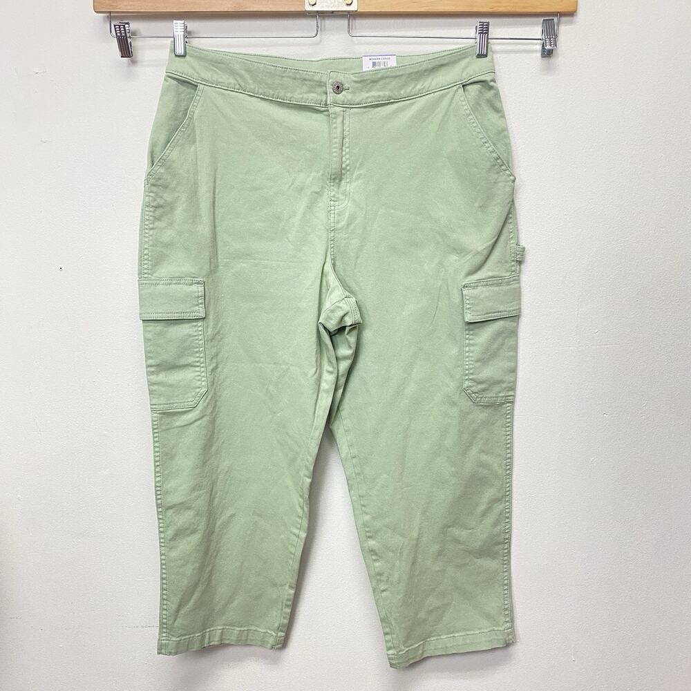 Style & co. Mid Rise Green Cargo Cropped Straight Jeans Womens‎ 18 Smokey Sage